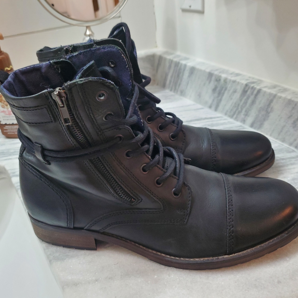 Men's Aldo Black Leather Lace-Up Boots Sz 12